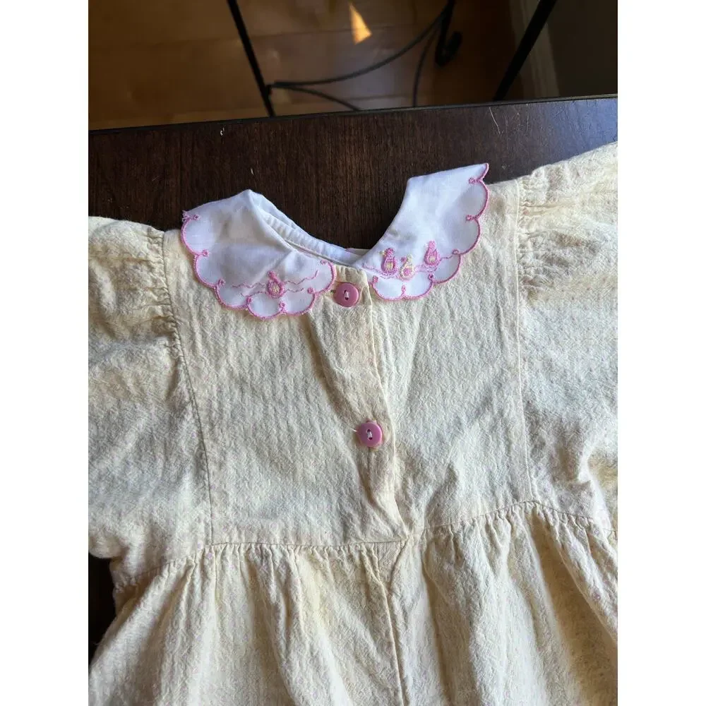 Vintage OshKosh B'gosh baby girl romper yellow seersucker 24 mon embroidered